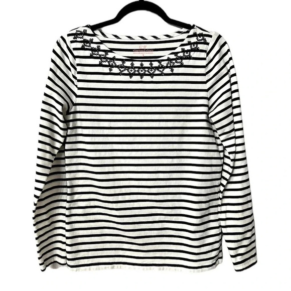 Vineyard Vines Women’s Long Sleeve Scoop Neck Black & White Striped Top Sz S GUC - Picture 1 of 6